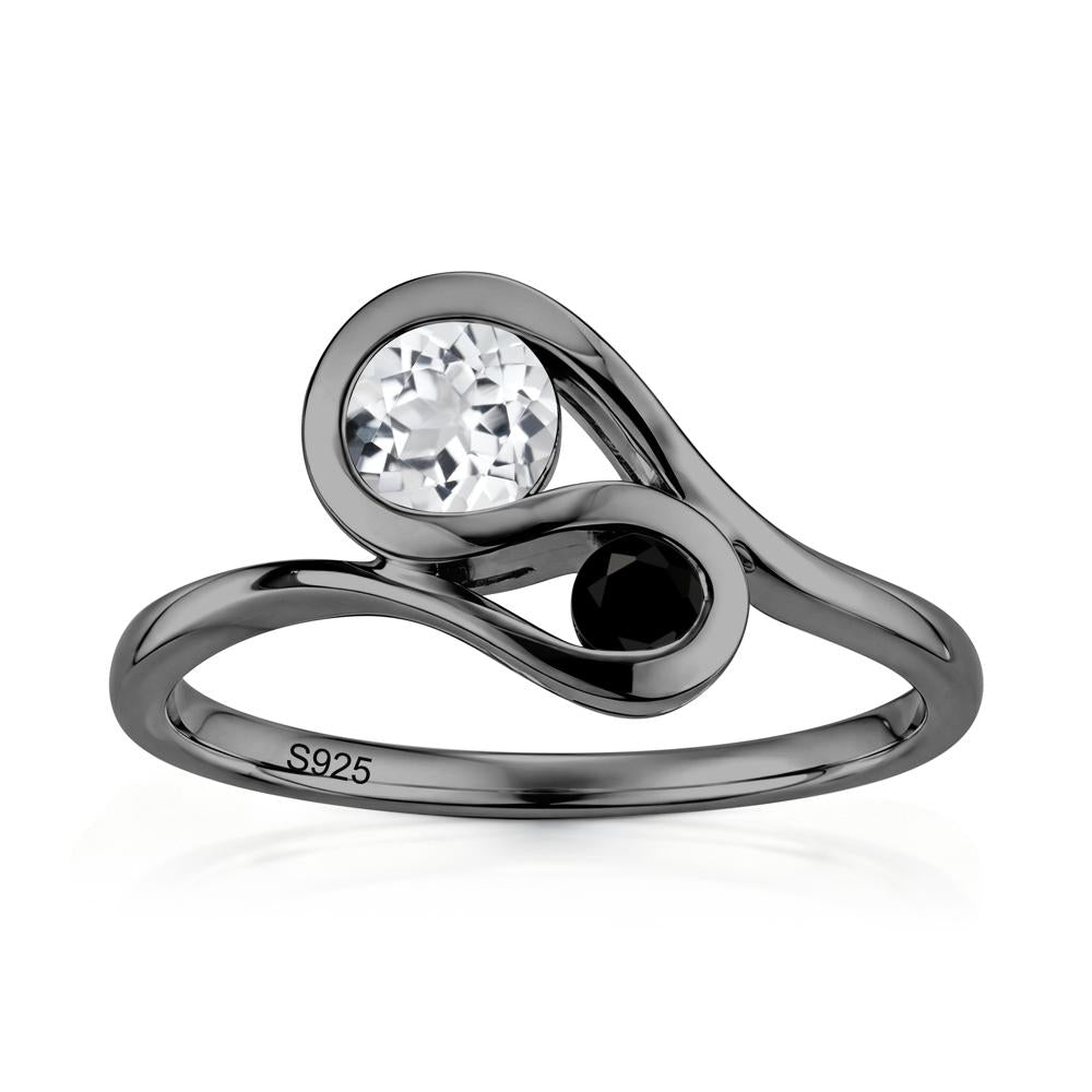 Two Stone Toi Et Moi Green Sapphire and Emerald Bypass Ring - LUO Jewelry #gemstone_White Topaz and Black Spinel
