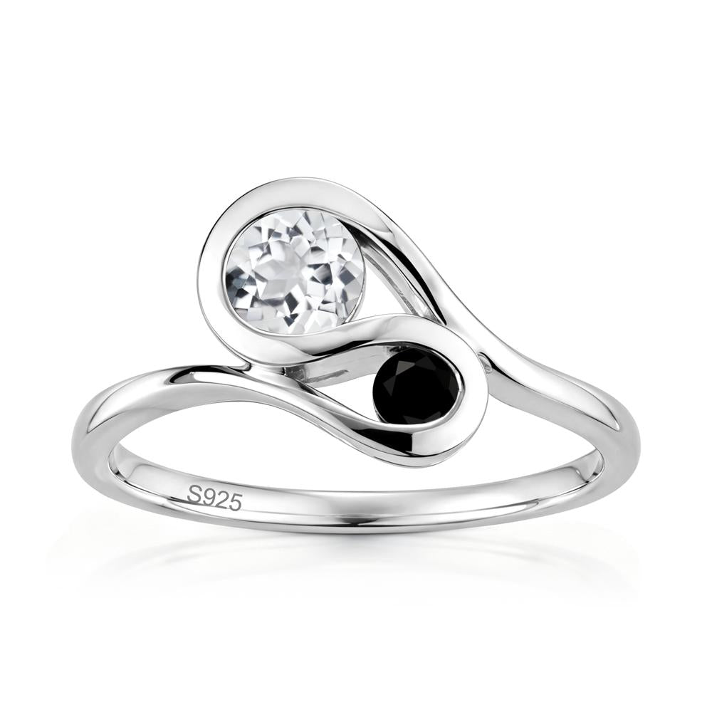 Two Stone Toi Et Moi Green Sapphire and Emerald Bypass Ring - LUO Jewelry #gemstone_White Topaz and Black Spinel