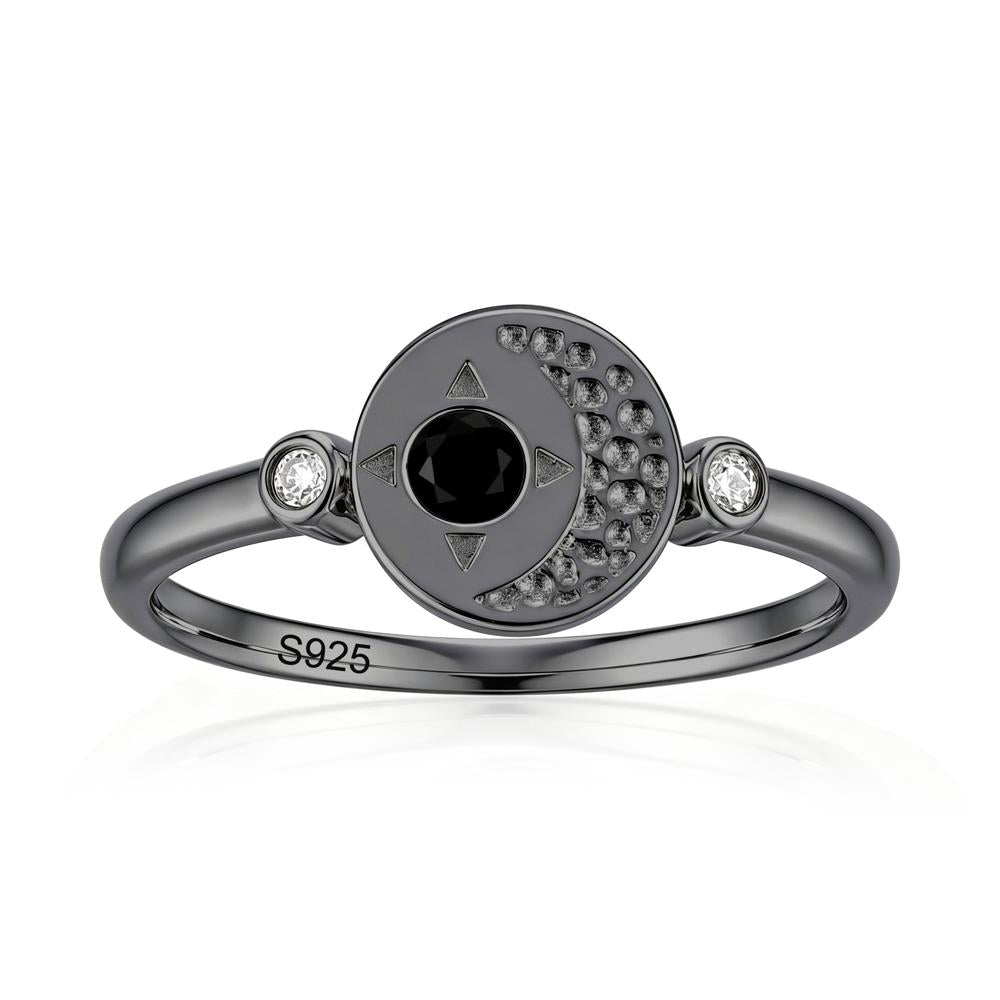 Petite Emerald Star and Moon Ring - LUO Jewelry #gemstone_Black Spinel