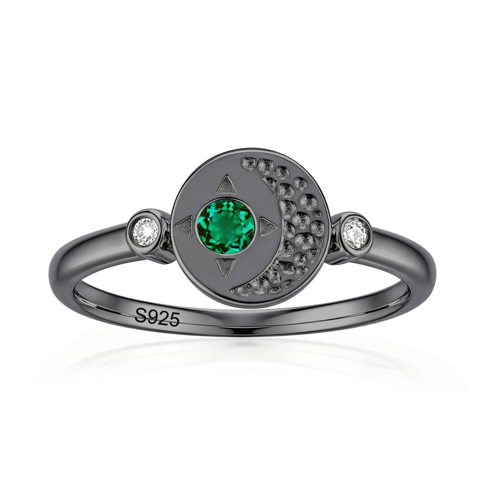 Petite Emerald Star and Moon Ring - LUO Jewelry #gemstone_Emerald