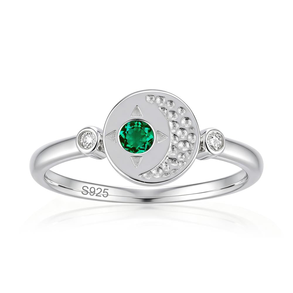 Petite Emerald Star and Moon Ring - LUO Jewelry #gemstone_Emerald
