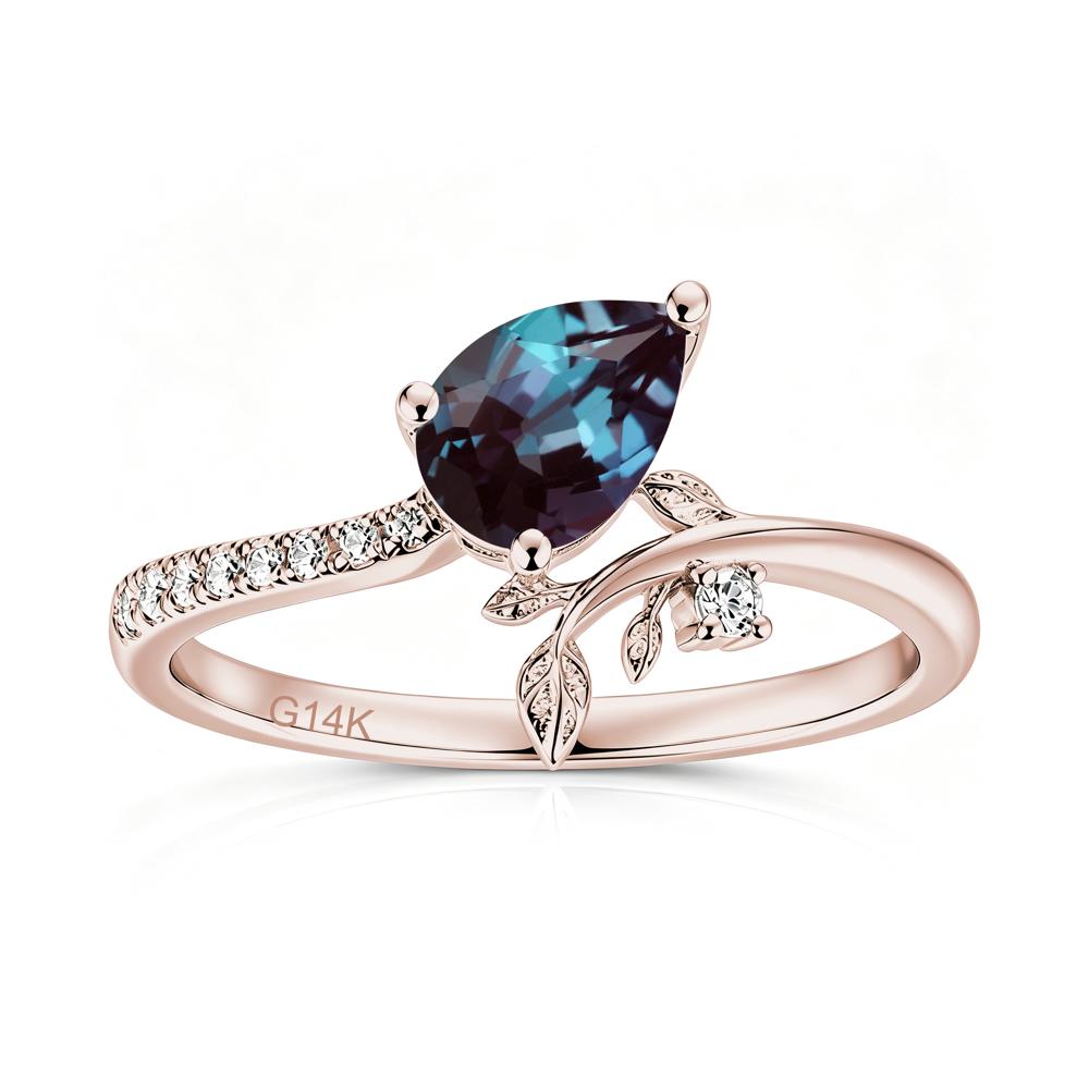 Pear Cut Emerald Twig Leaf Ring - LUO Jewelry #gemstone_Alexandrite
