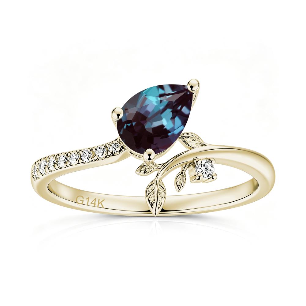 Pear Cut Emerald Twig Leaf Ring - LUO Jewelry #gemstone_Alexandrite