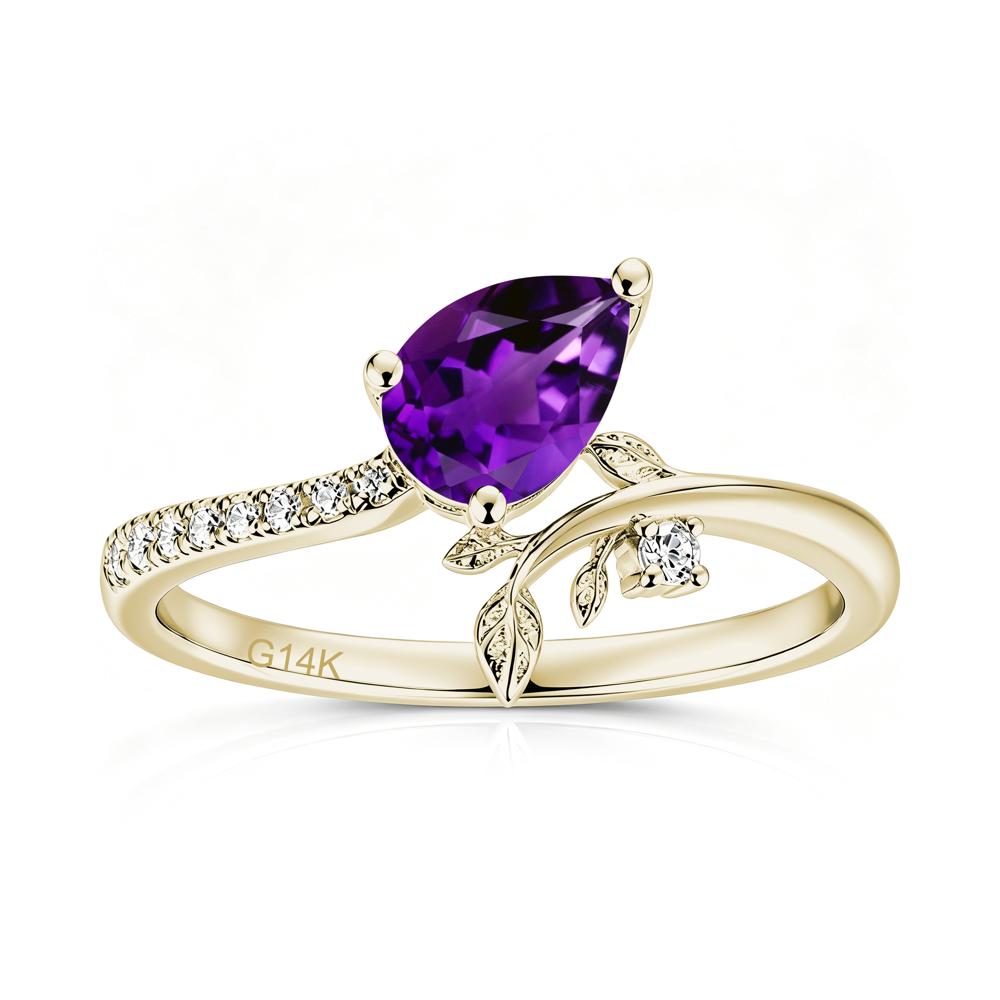 Pear Cut Emerald Twig Leaf Ring - LUO Jewelry #gemstone_Amethyst