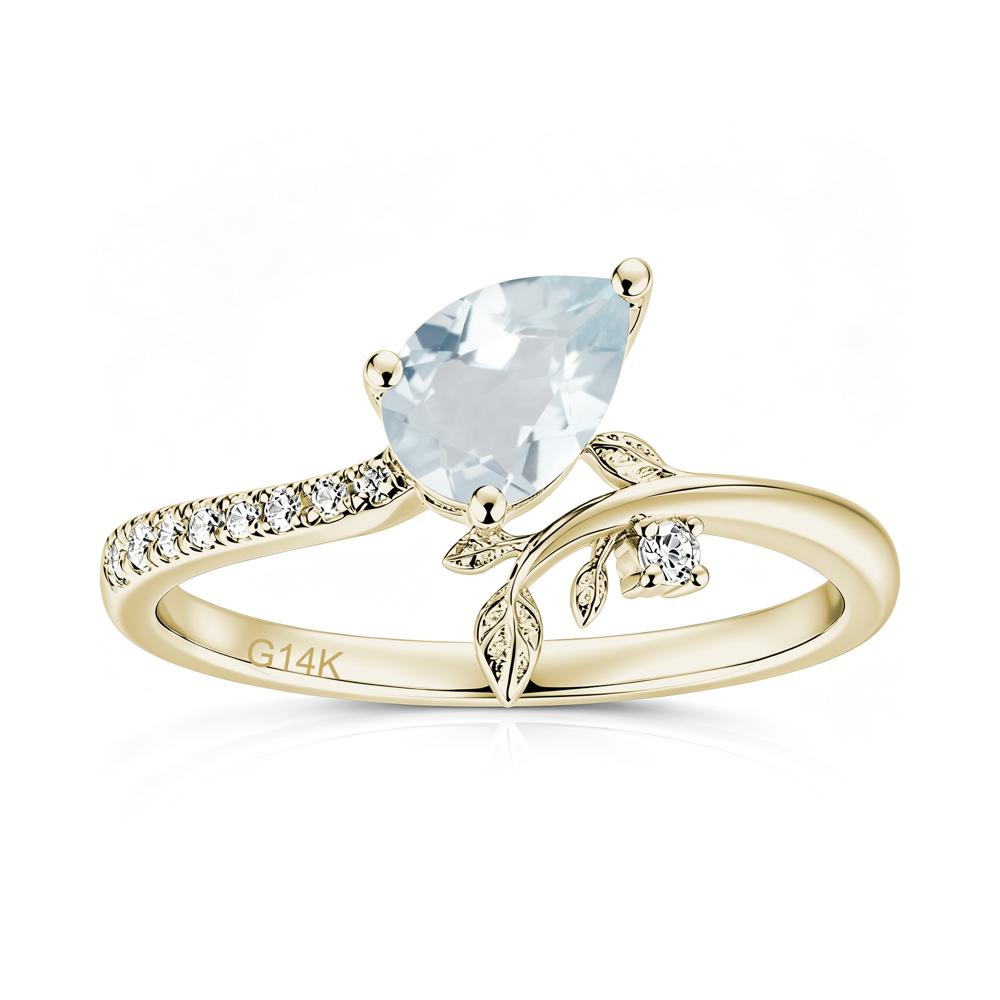 Pear Cut Emerald Twig Leaf Ring - LUO Jewelry #gemstone_Aquamarine