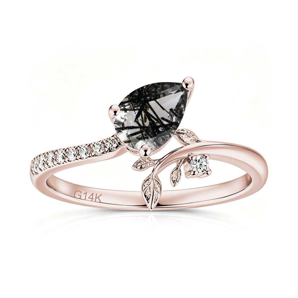 Pear Cut Emerald Twig Leaf Ring - LUO Jewelry #gemstone_Black Rutilated Quartz