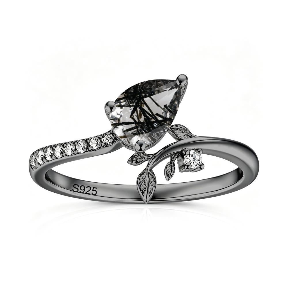 Pear Cut Emerald Twig Leaf Ring - LUO Jewelry #gemstone_Black Rutilated Quartz