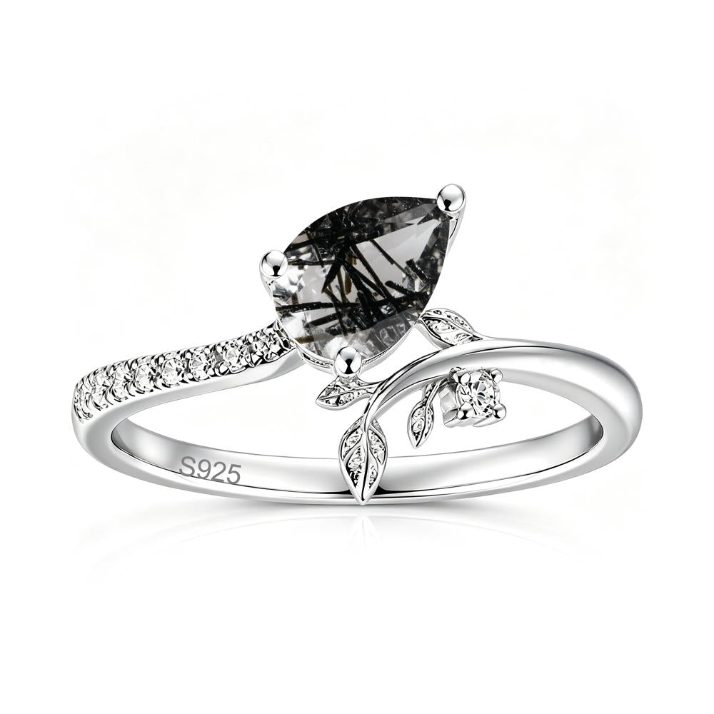 Pear Cut Emerald Twig Leaf Ring - LUO Jewelry #gemstone_Black Rutilated Quartz
