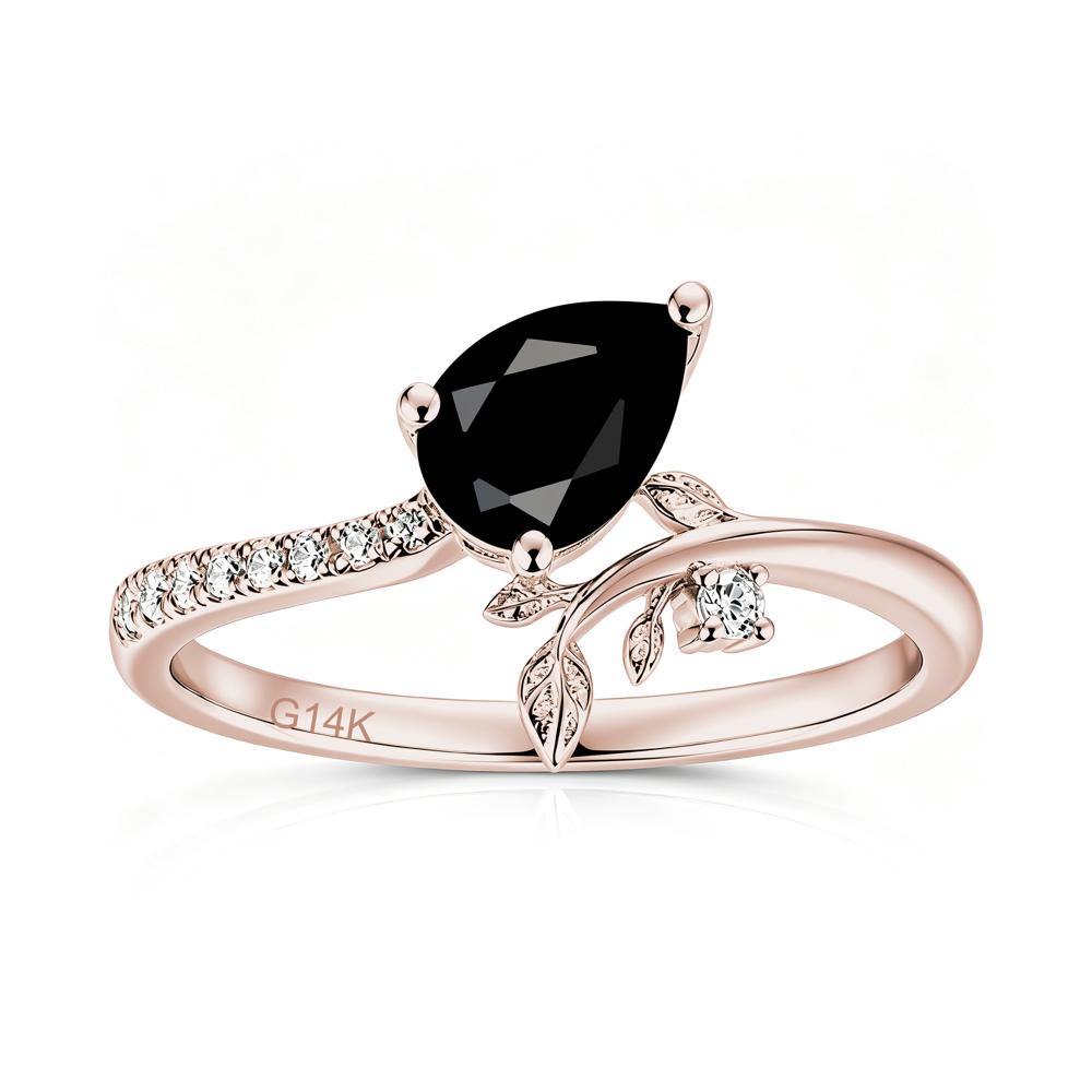 Pear Cut Emerald Twig Leaf Ring - LUO Jewelry #gemstone_Black Spinel