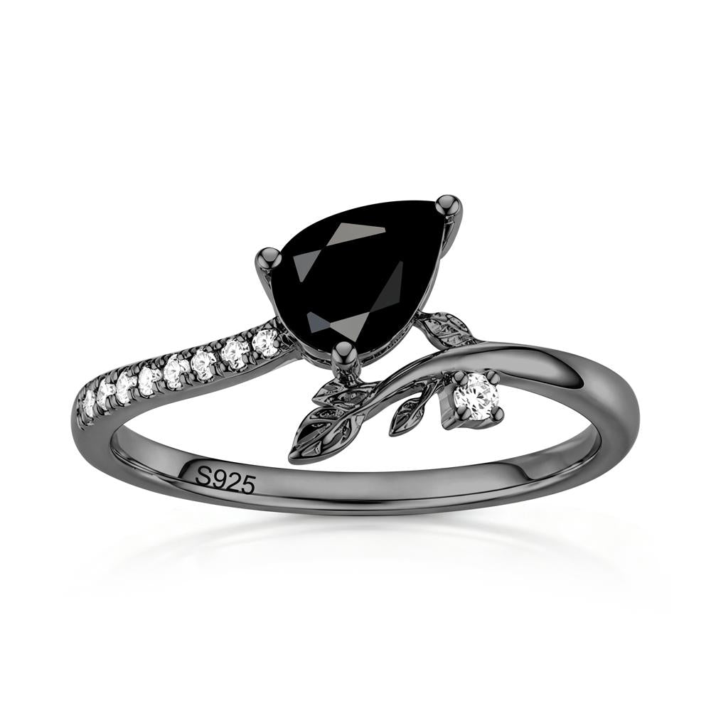Pear Cut Emerald Twig Leaf Ring - LUO Jewelry #gemstone_Black Spinel