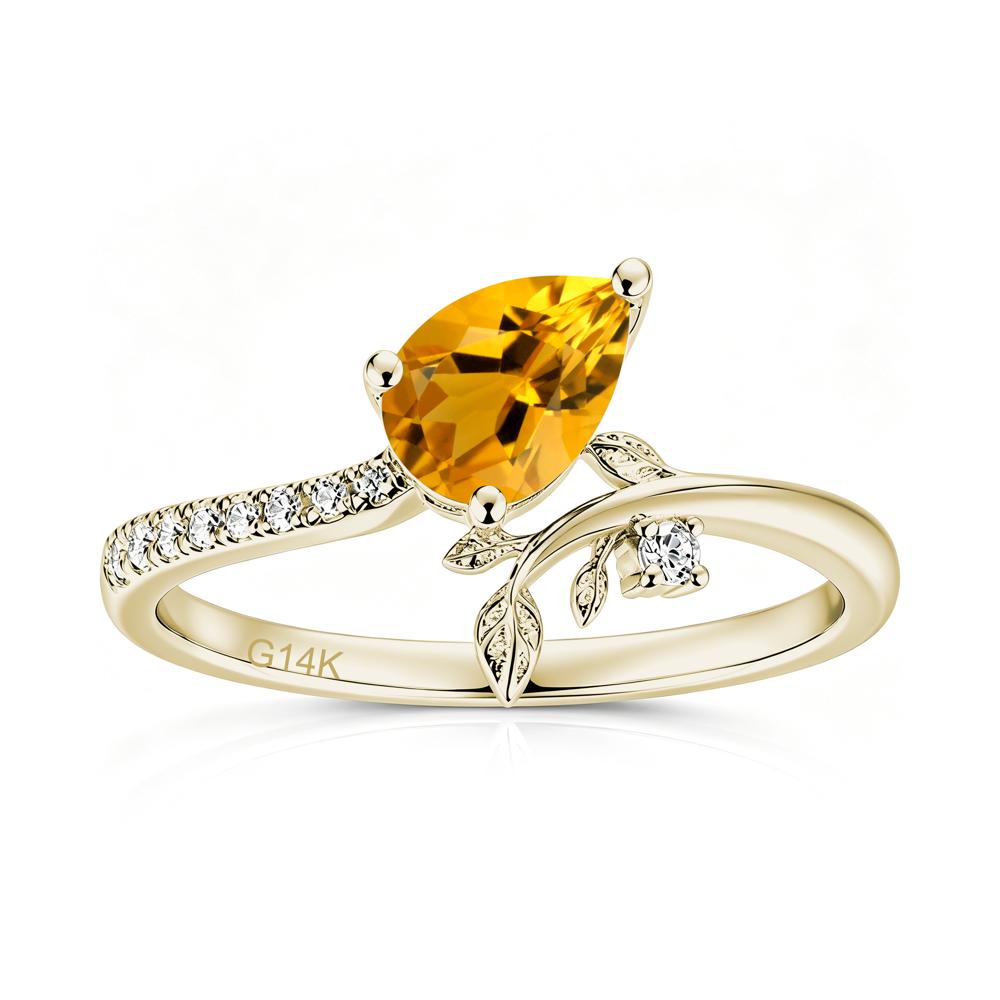 Pear Cut Emerald Twig Leaf Ring - LUO Jewelry #gemstone_Citrine