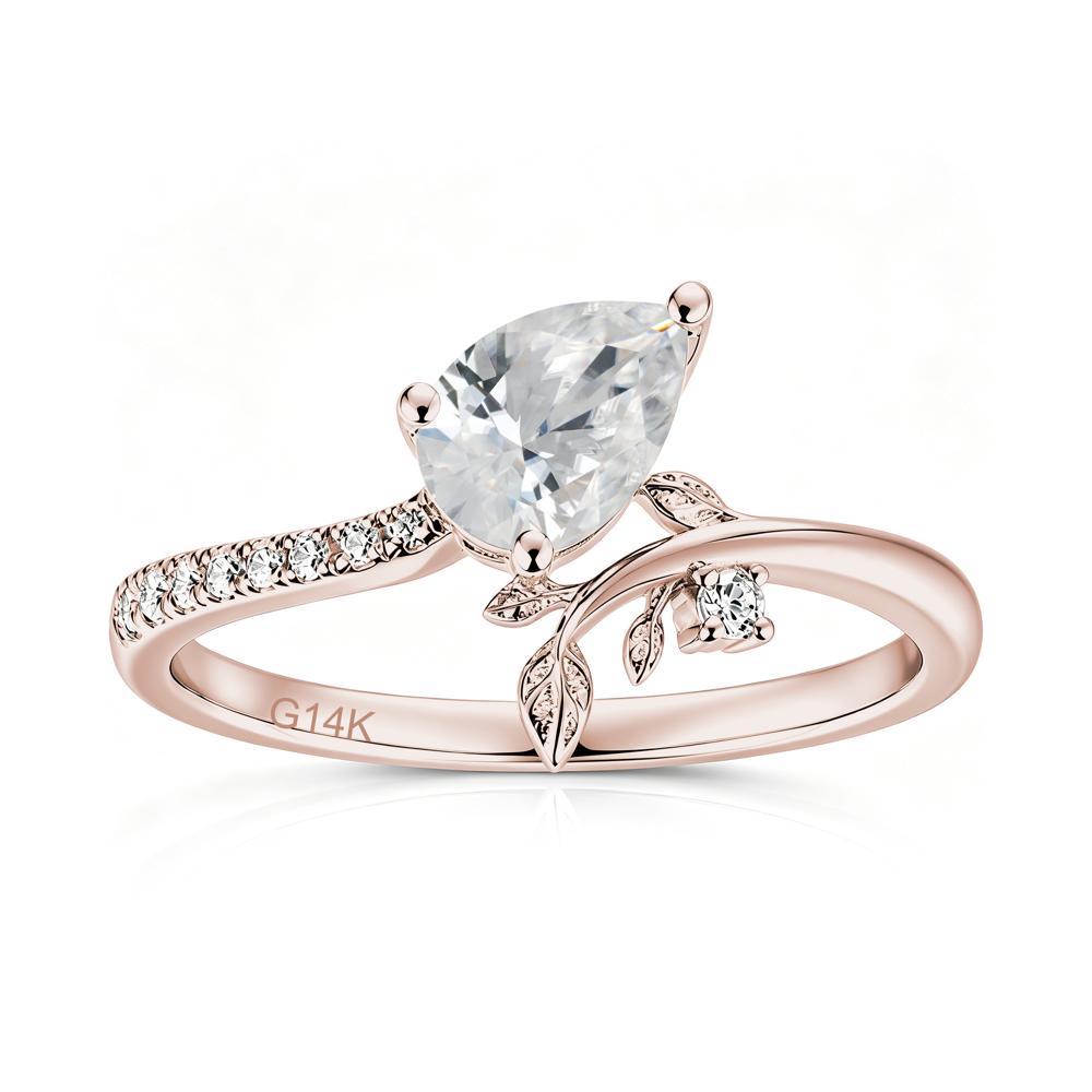 Pear Cut Emerald Twig Leaf Ring - LUO Jewelry #gemstone_Cubic Zirconia