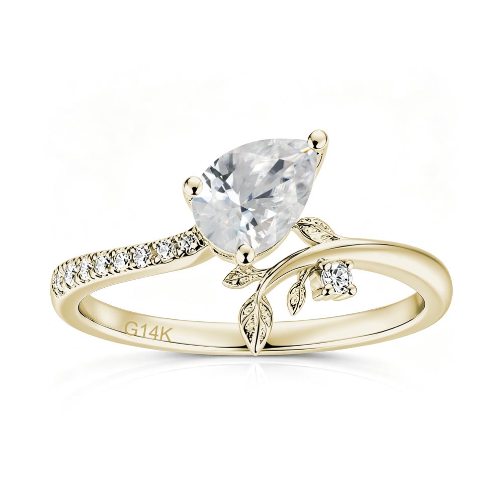 Pear Cut Emerald Twig Leaf Ring - LUO Jewelry #gemstone_Cubic Zirconia