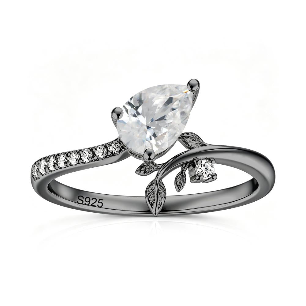 Pear Cut Emerald Twig Leaf Ring - LUO Jewelry #gemstone_Cubic Zirconia