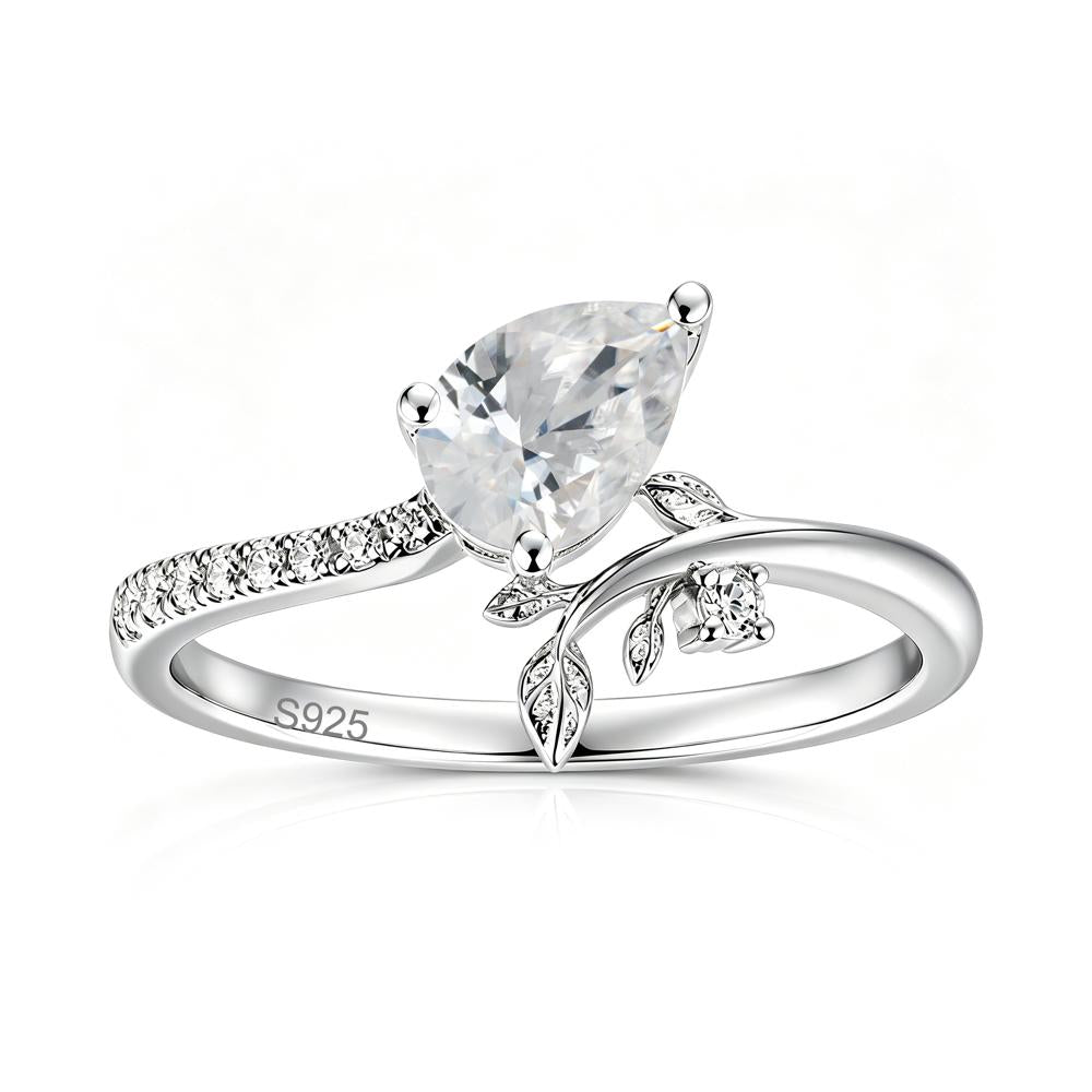 Pear Cut Emerald Twig Leaf Ring - LUO Jewelry #gemstone_Cubic Zirconia