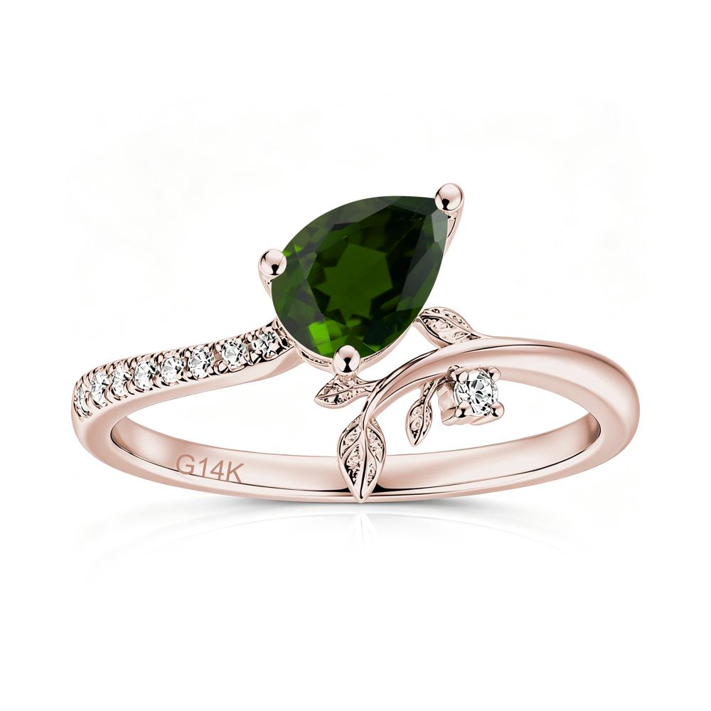 Pear Cut Emerald Twig Leaf Ring - LUO Jewelry #gemstone_Diopside