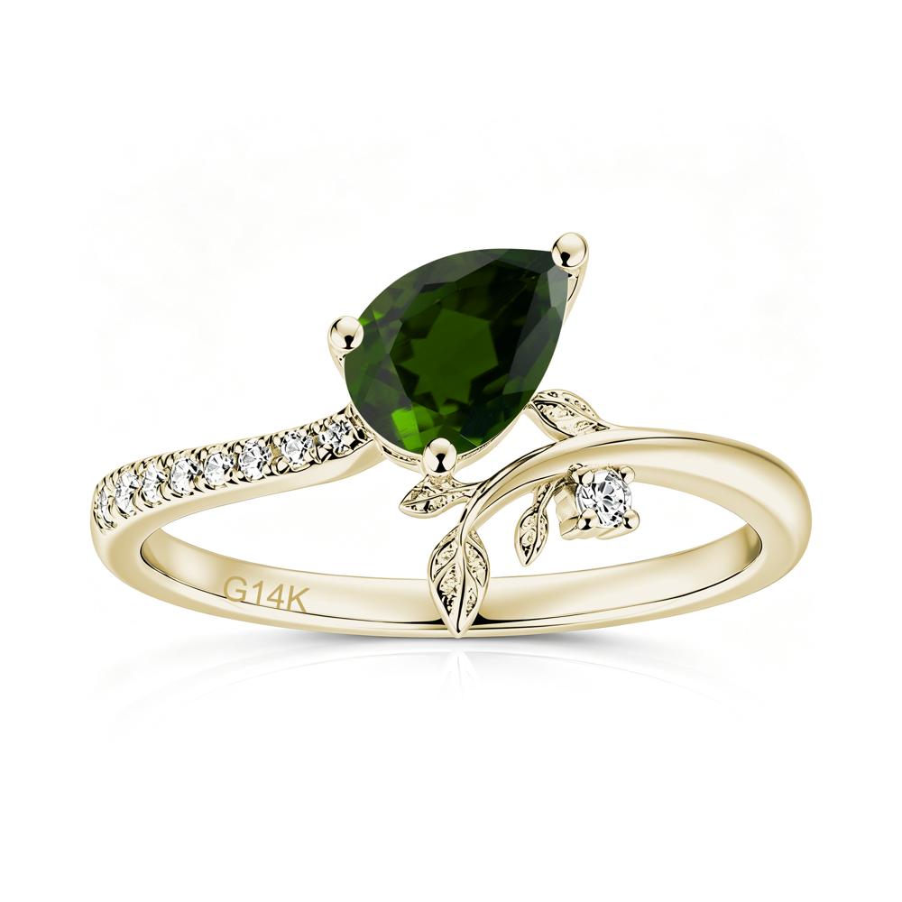 Pear Cut Emerald Twig Leaf Ring - LUO Jewelry #gemstone_Diopside