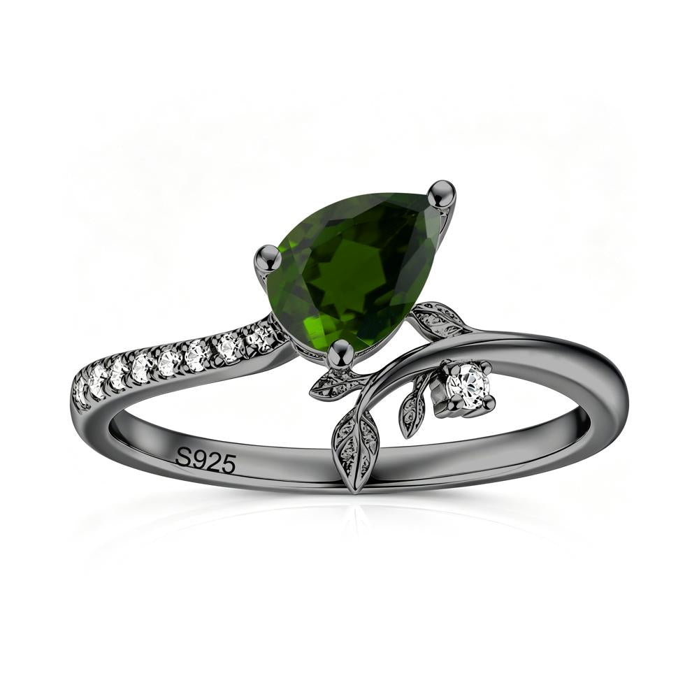 Pear Cut Emerald Twig Leaf Ring - LUO Jewelry #gemstone_Diopside