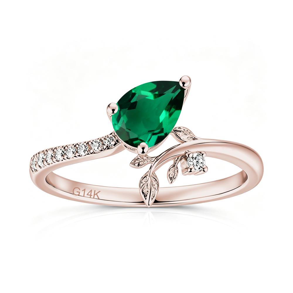 Pear Cut Emerald Twig Leaf Ring - LUO Jewelry #gemstone_Emerald