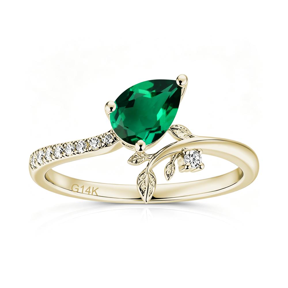 Pear Cut Emerald Twig Leaf Ring - LUO Jewelry #gemstone_Emerald