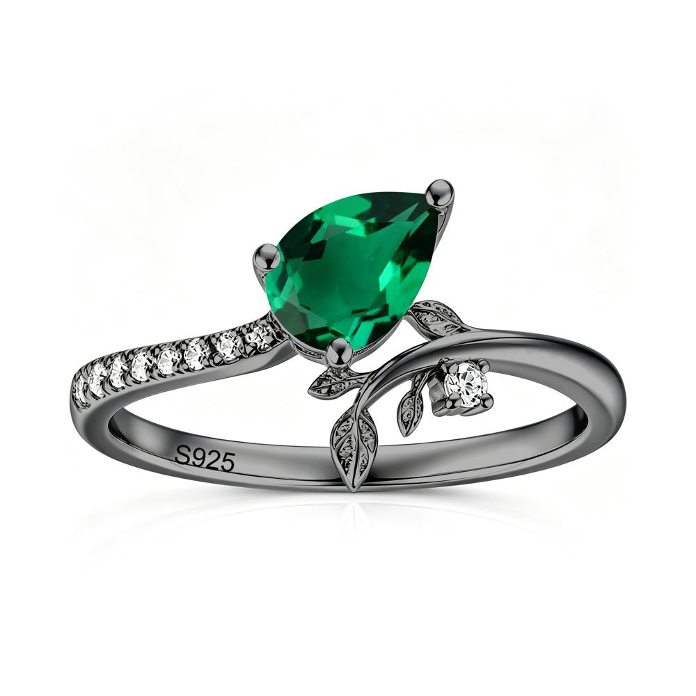 Pear Cut Emerald Twig Leaf Ring - LUO Jewelry #gemstone_Emerald
