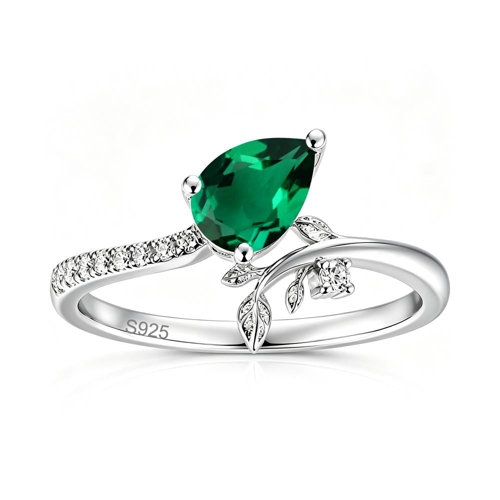 Pear Cut Emerald Twig Leaf Ring - LUO Jewelry #gemstone_Emerald
