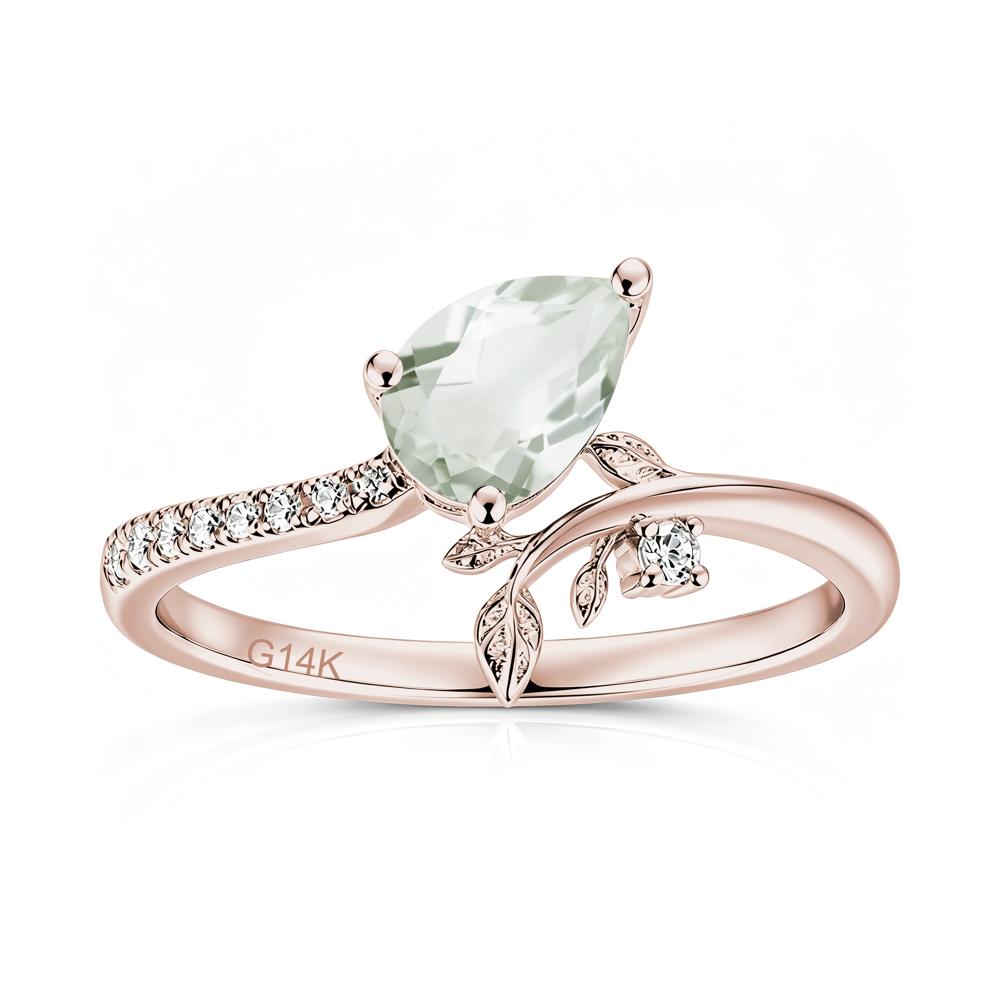 Pear Cut Emerald Twig Leaf Ring - LUO Jewelry #gemstone_Green Amethyst