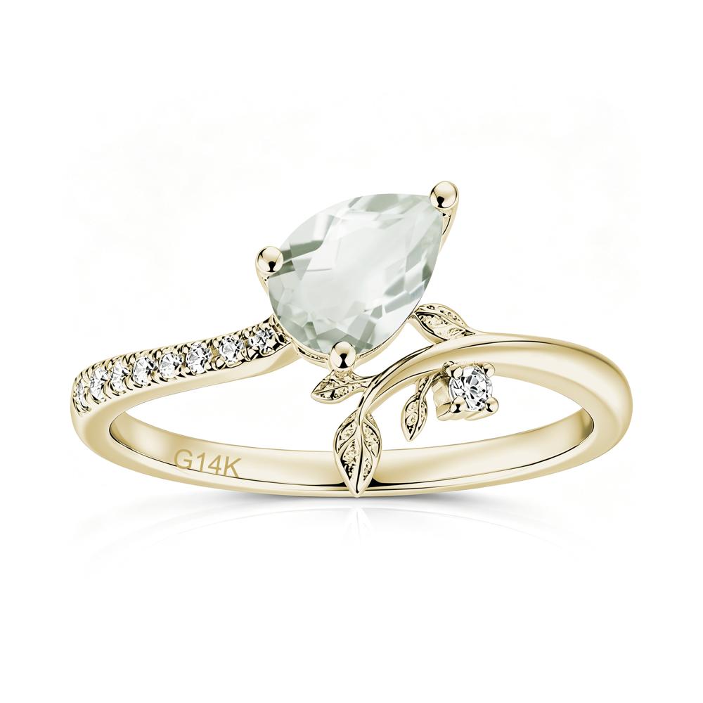 Pear Cut Emerald Twig Leaf Ring - LUO Jewelry #gemstone_Green Amethyst