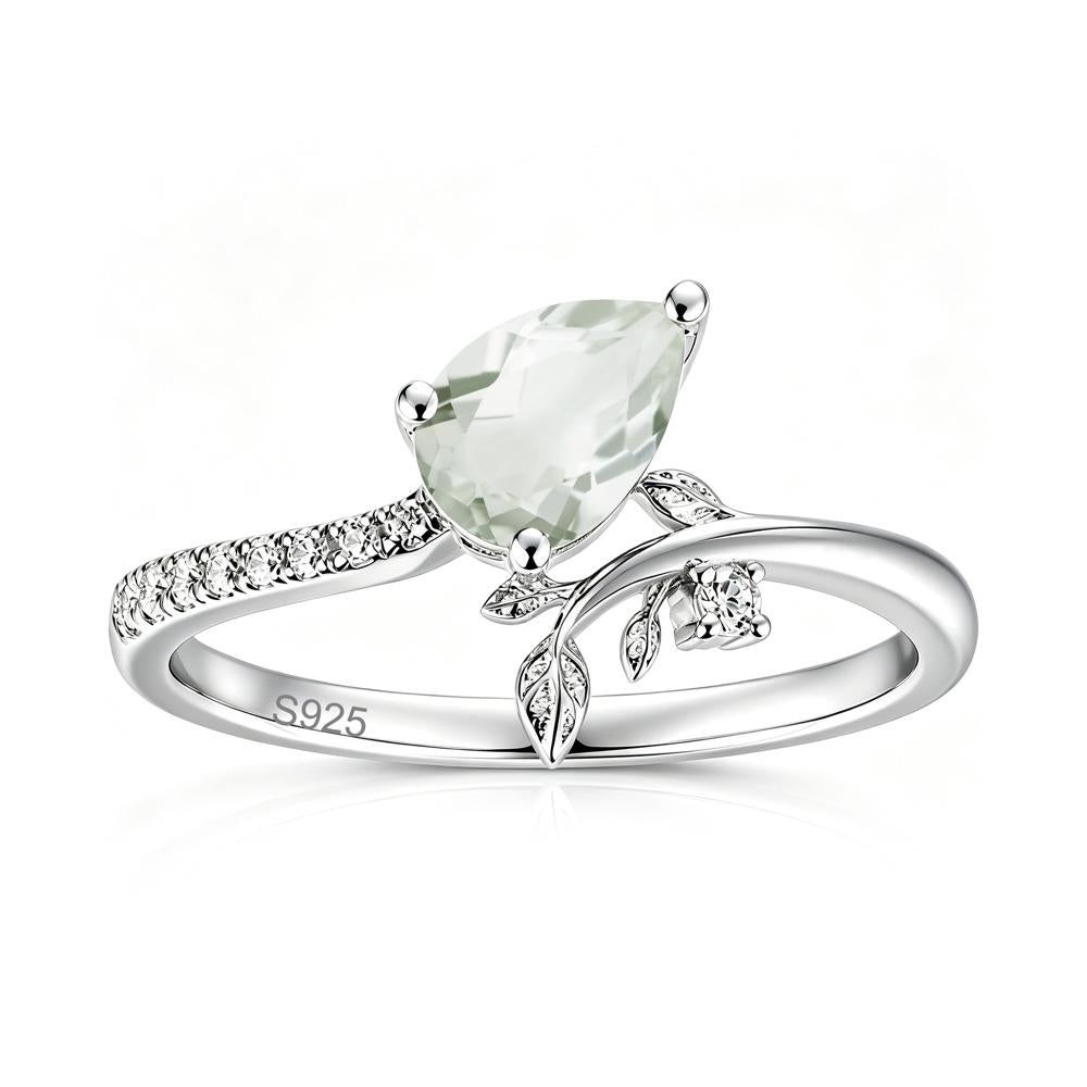 Pear Cut Emerald Twig Leaf Ring - LUO Jewelry #gemstone_Green Amethyst