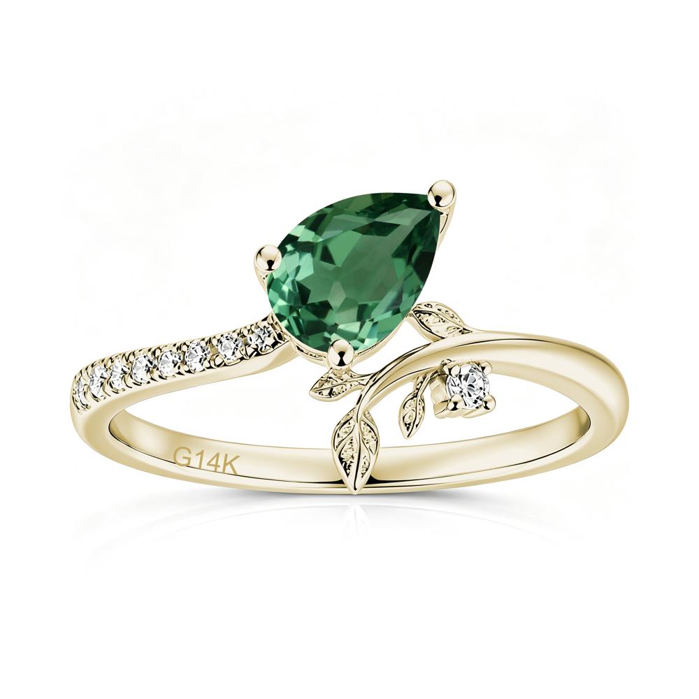 Pear Cut Emerald Twig Leaf Ring - LUO Jewelry #gemstone_Green Sapphire