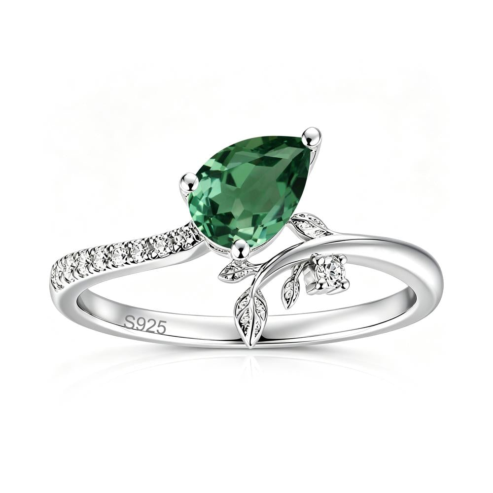 Pear Cut Emerald Twig Leaf Ring - LUO Jewelry #gemstone_Green Sapphire