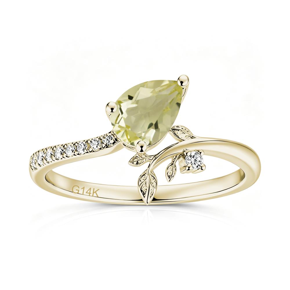 Pear Cut Emerald Twig Leaf Ring - LUO Jewelry #gemstone_Lemon Quartz