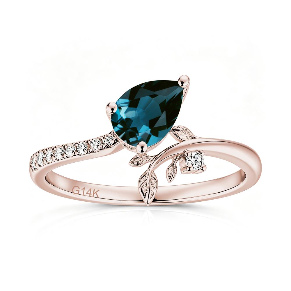 Pear Cut Emerald Twig Leaf Ring - LUO Jewelry #gemstone_London Blue Topaz