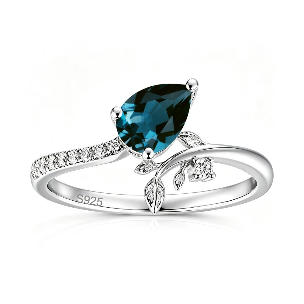 Pear Cut Emerald Twig Leaf Ring - LUO Jewelry #gemstone_London Blue Topaz