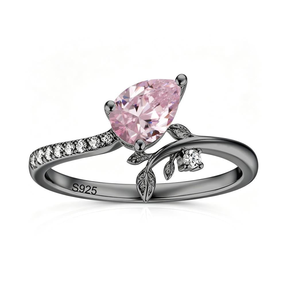 Pear Cut Emerald Twig Leaf Ring - LUO Jewelry #gemstone_Pink Cubic Zirconia