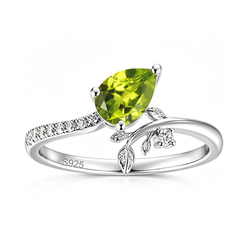 Pear Cut Emerald Twig Leaf Ring - LUO Jewelry #gemstone_Peridot