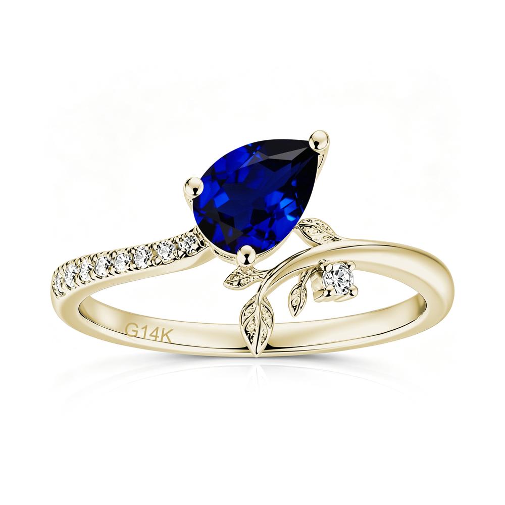 Pear Cut Emerald Twig Leaf Ring - LUO Jewelry #gemstone_Sapphire