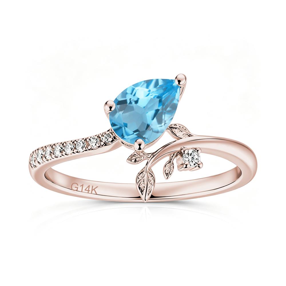 Pear Cut Emerald Twig Leaf Ring - LUO Jewelry #gemstone_Swiss Blue Topaz