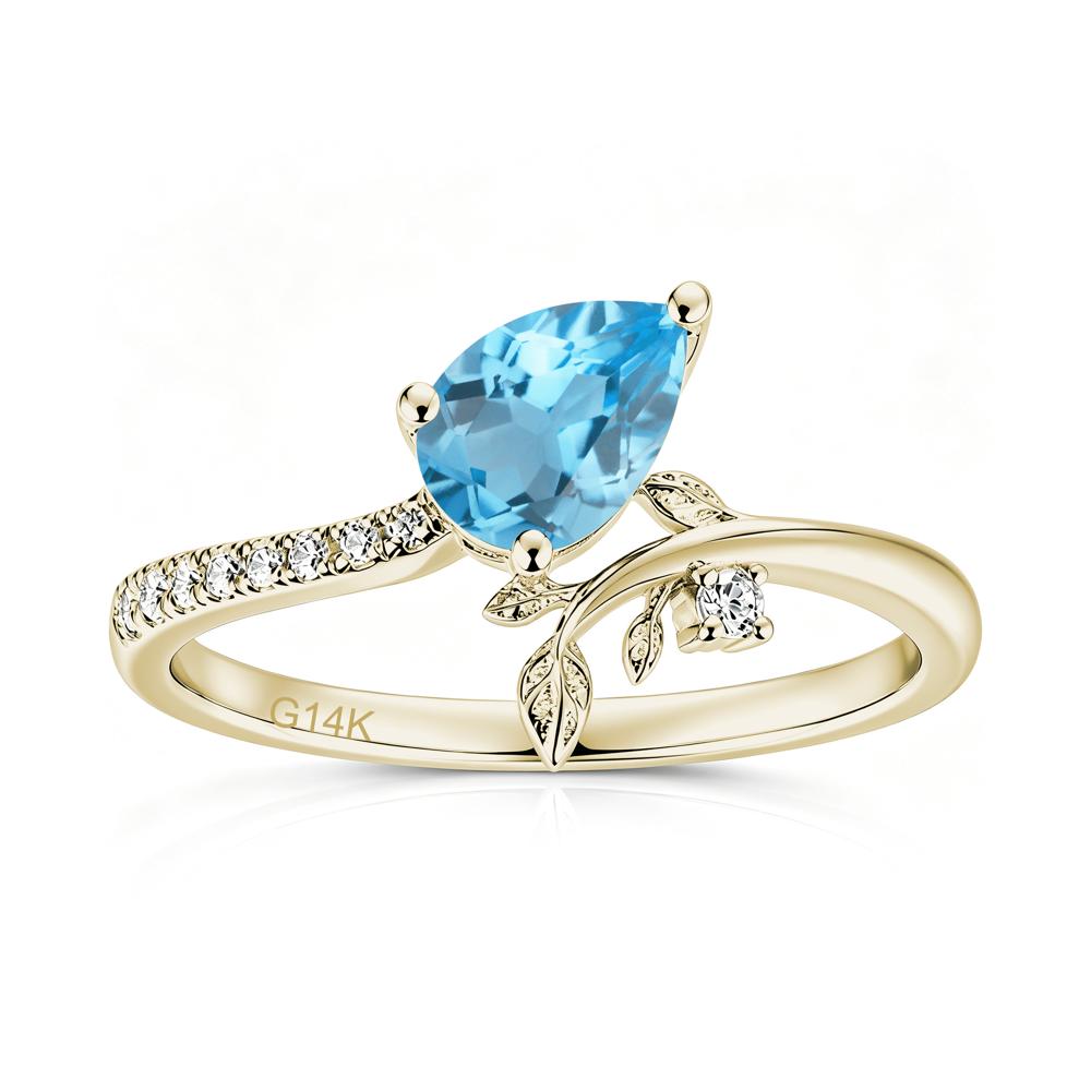 Pear Cut Emerald Twig Leaf Ring - LUO Jewelry #gemstone_Swiss Blue Topaz