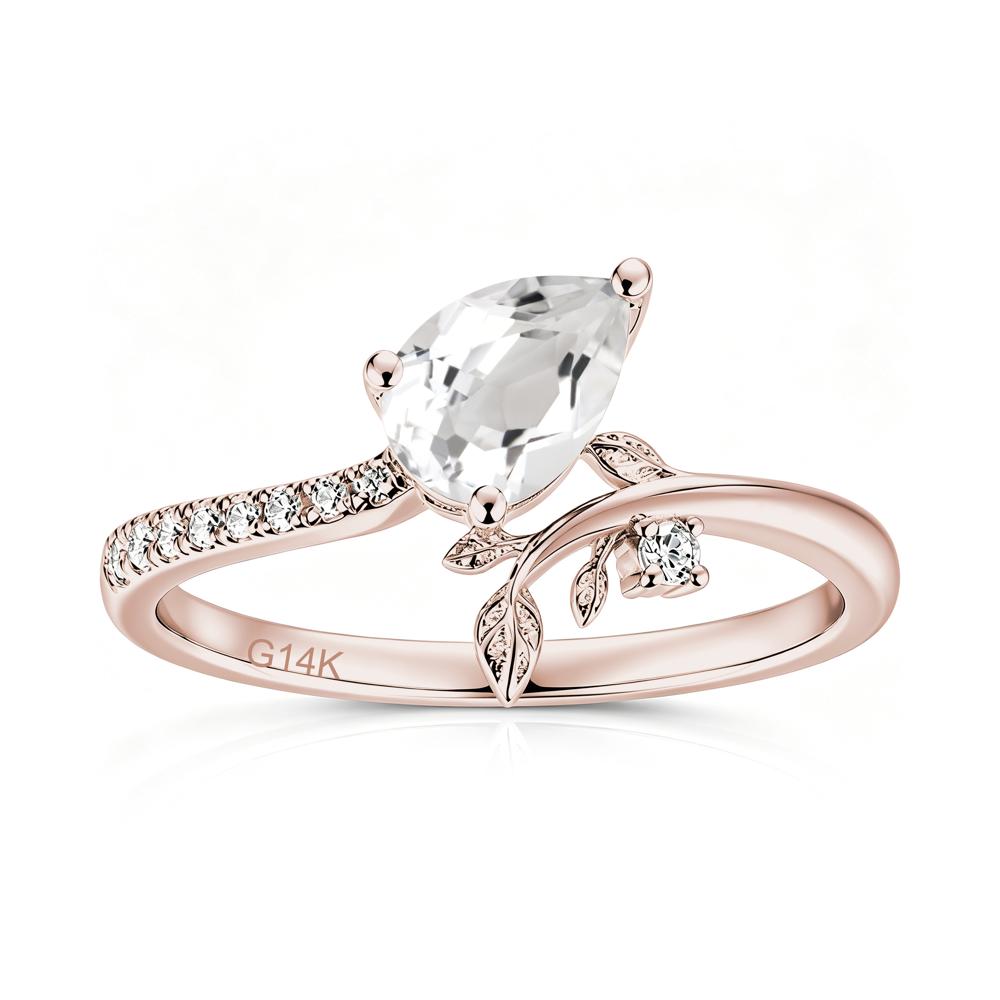 Pear Cut Emerald Twig Leaf Ring - LUO Jewelry #gemstone_White Topaz