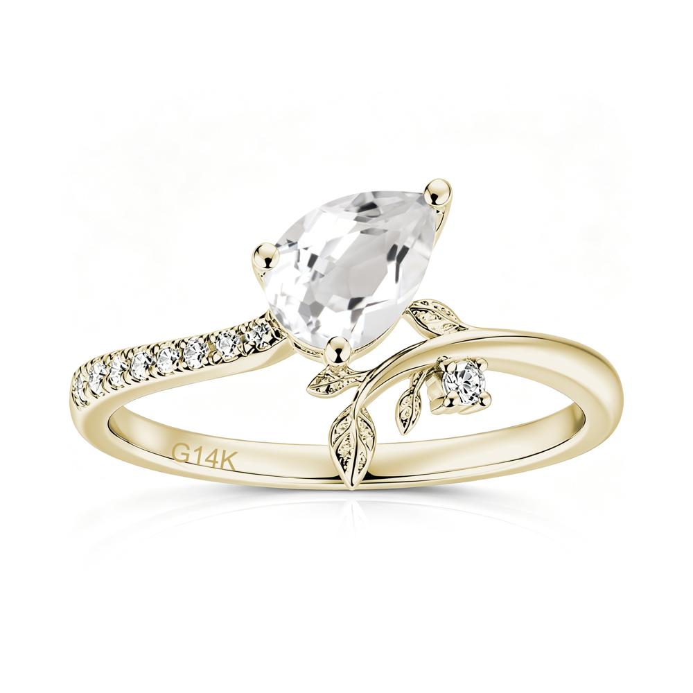 Pear Cut Emerald Twig Leaf Ring - LUO Jewelry #gemstone_White Topaz