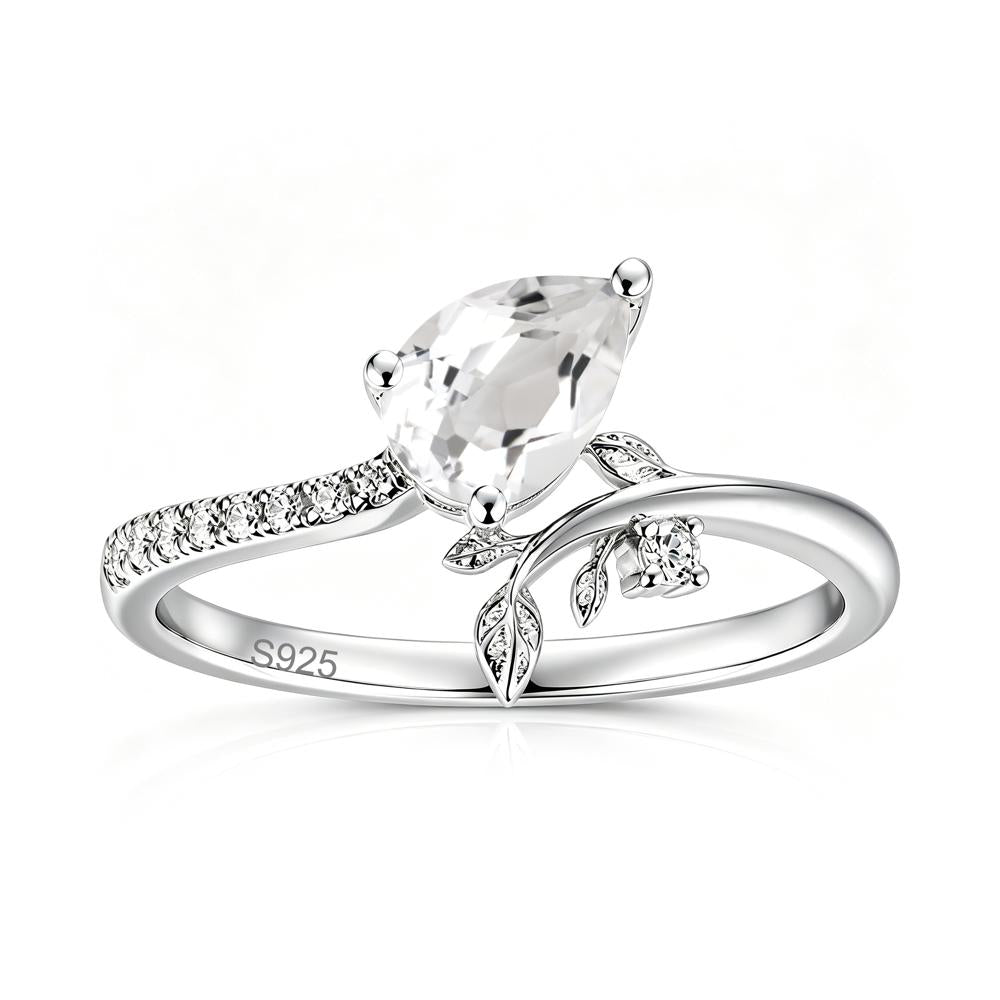 Pear Cut Emerald Twig Leaf Ring - LUO Jewelry #gemstone_White Topaz