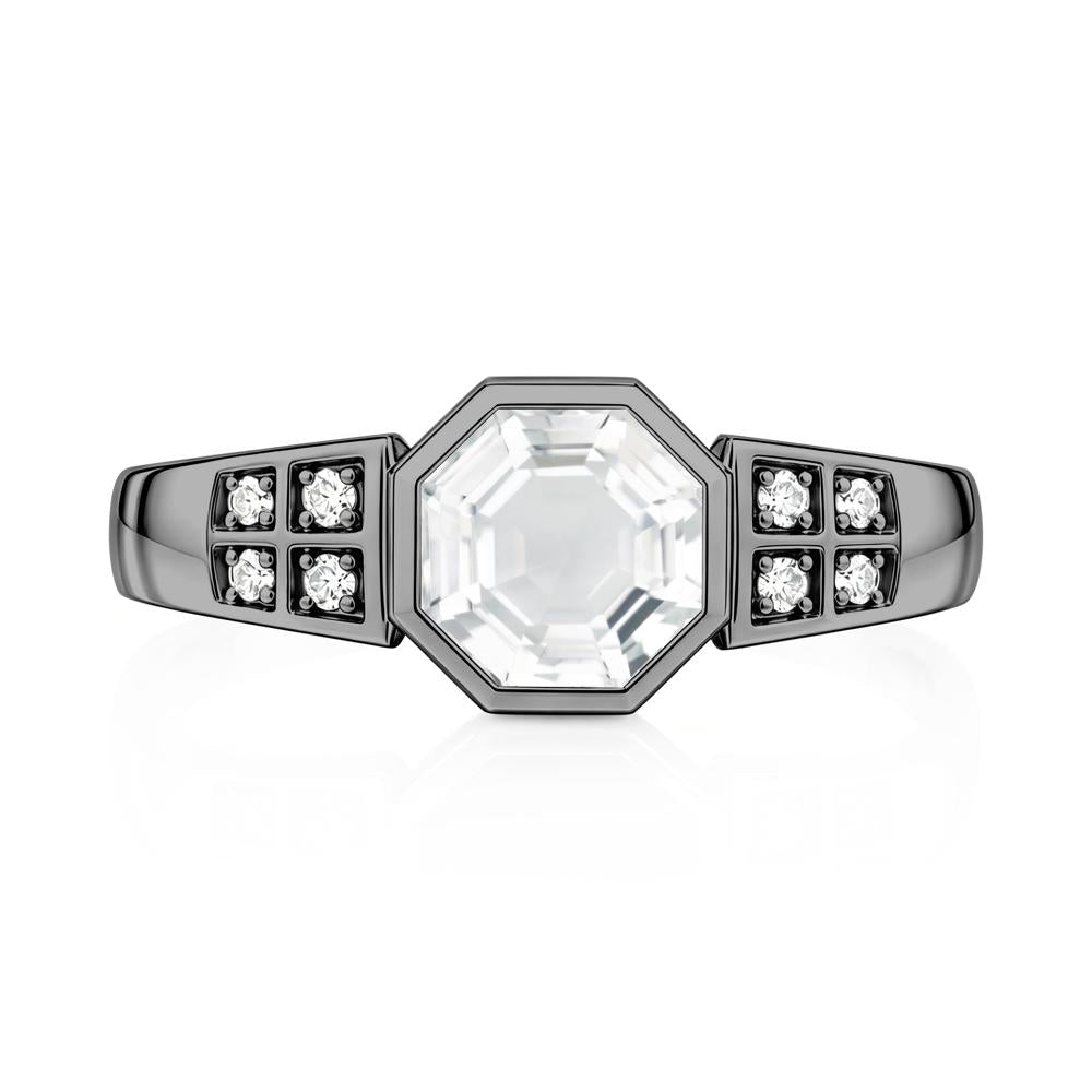 Bezel Setting Octagon London Blue Topaz Ring - LUO Jewelry #gemstone_White Topaz
