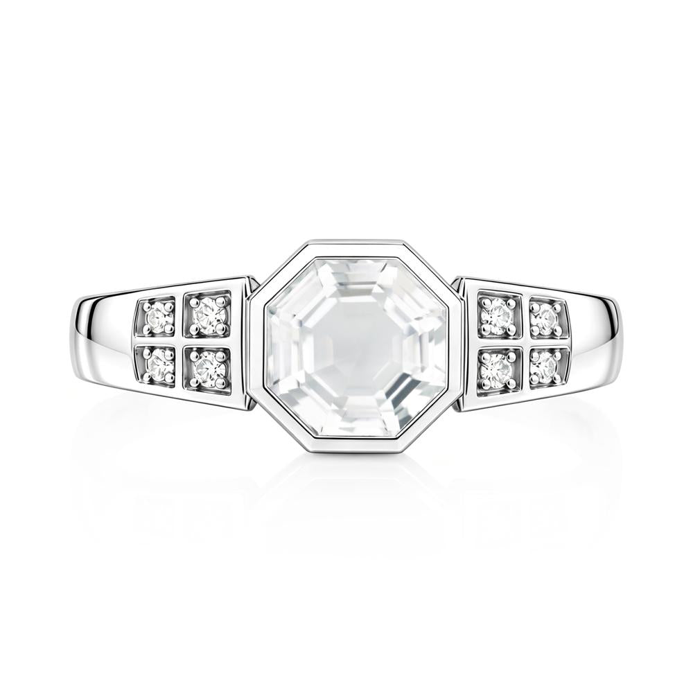 Bezel Setting Octagon London Blue Topaz Ring - LUO Jewelry #gemstone_White Topaz