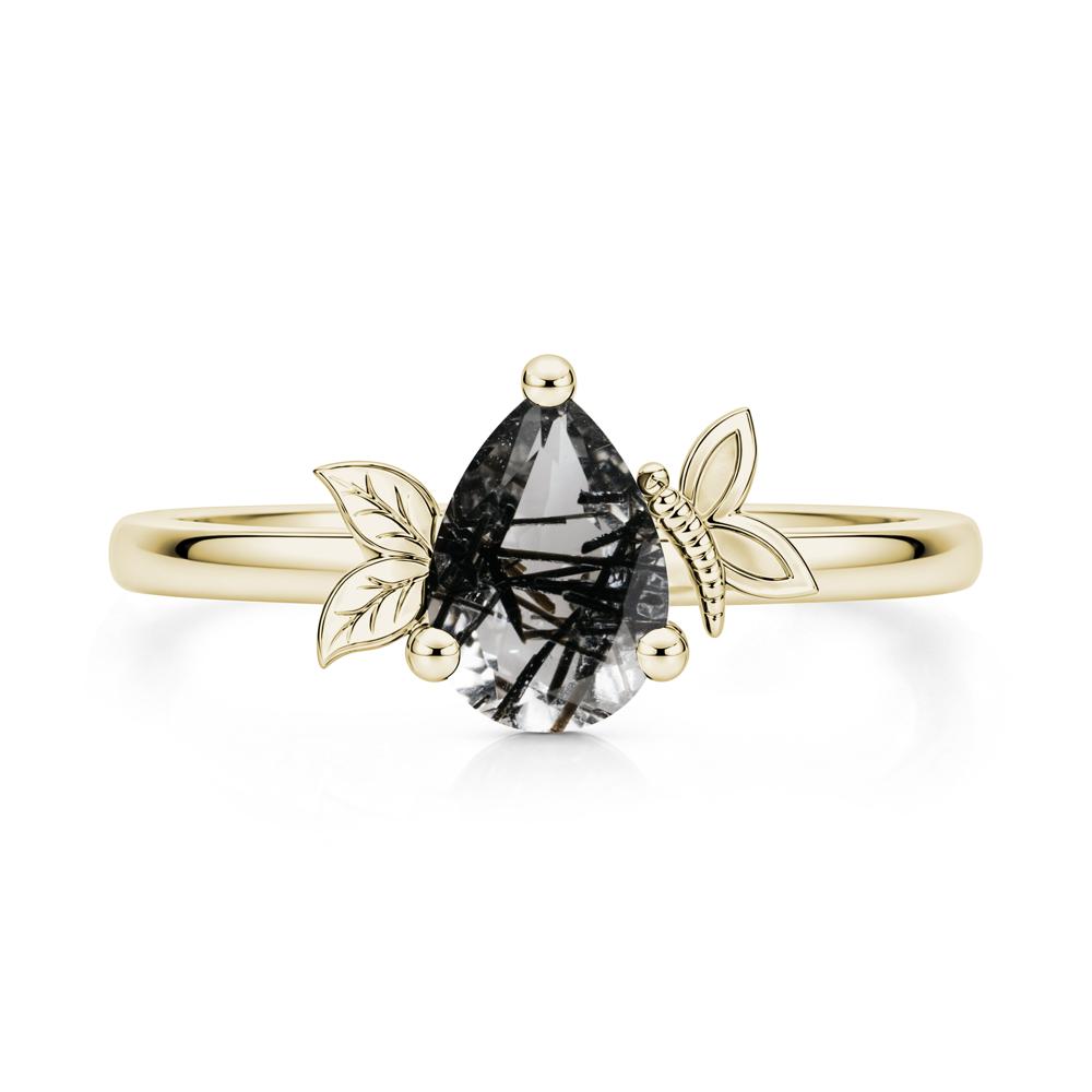 Leaf Butterfly Nature Inspired Emerald Ring - LUO Jewelry #gemstone_Black Rutilated Quartz