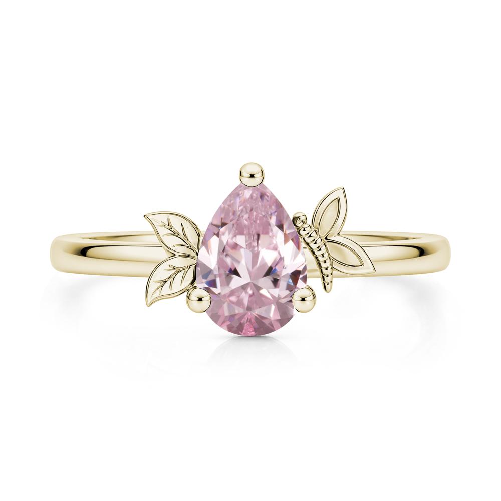 Leaf Butterfly Nature Inspired Emerald Ring - LUO Jewelry #gemstone_Pink Cubic Zirconia