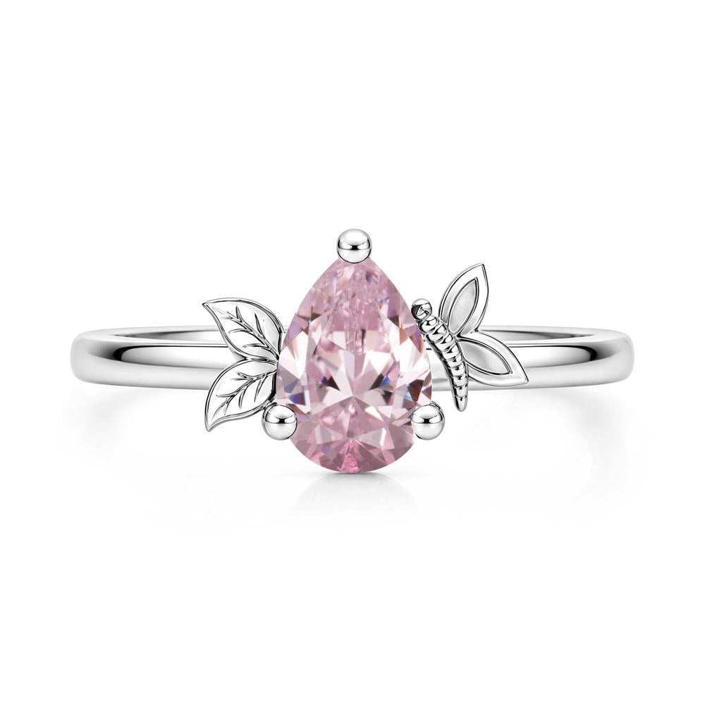 Leaf Butterfly Nature Inspired Emerald Ring - LUO Jewelry #gemstone_Pink Cubic Zirconia