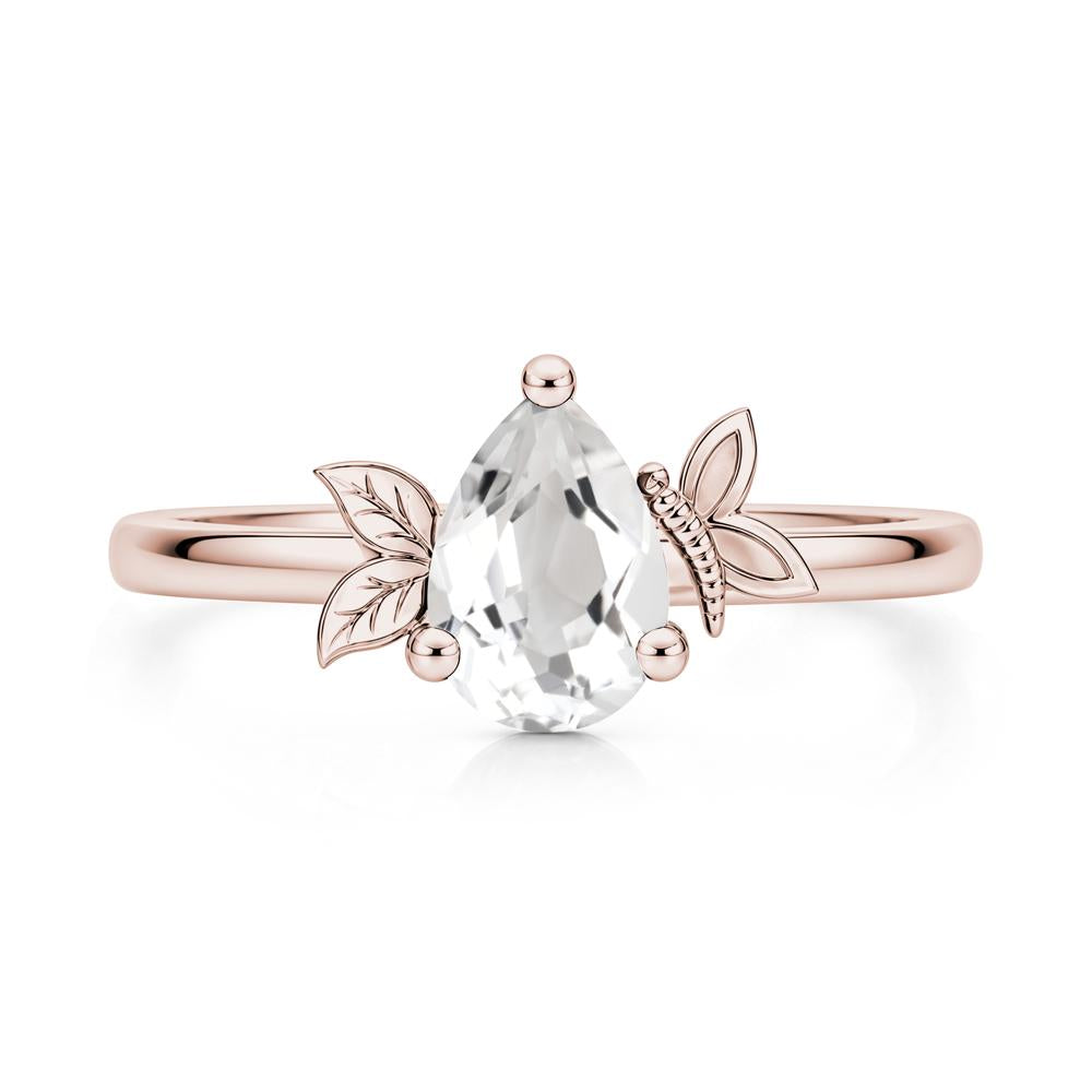 Leaf Butterfly Nature Inspired Emerald Ring - LUO Jewelry #gemstone_White Topaz