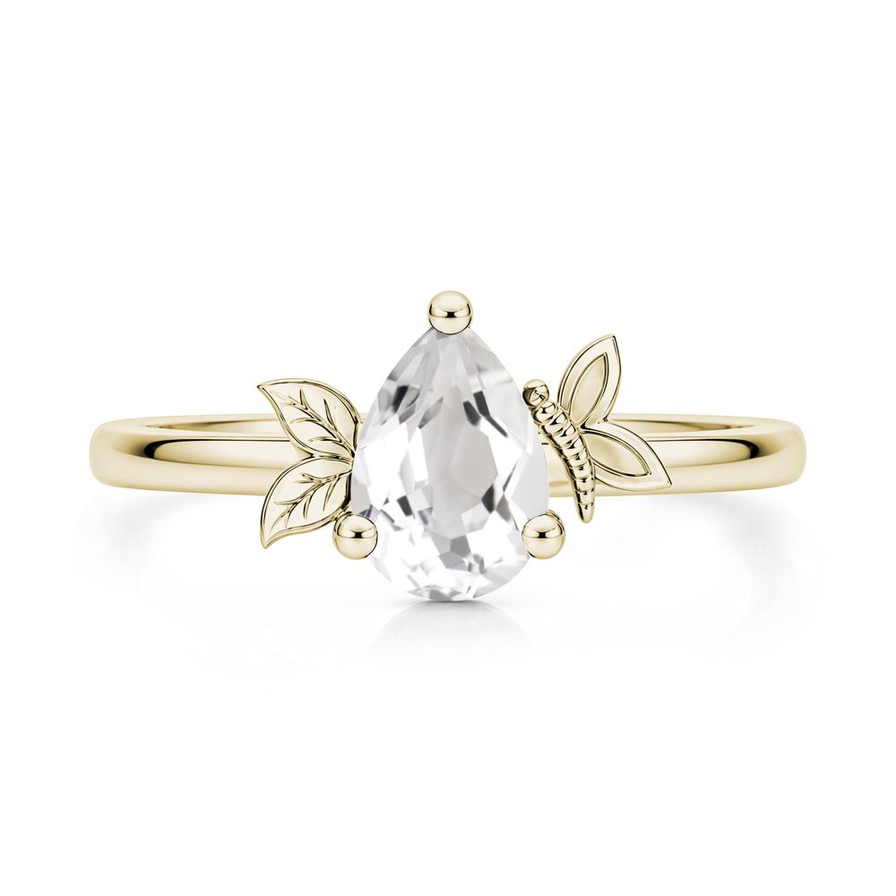 Leaf Butterfly Nature Inspired Emerald Ring - LUO Jewelry #gemstone_White Topaz