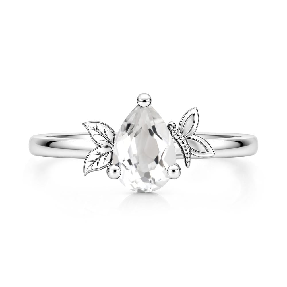 Leaf Butterfly Nature Inspired Emerald Ring - LUO Jewelry #gemstone_White Topaz